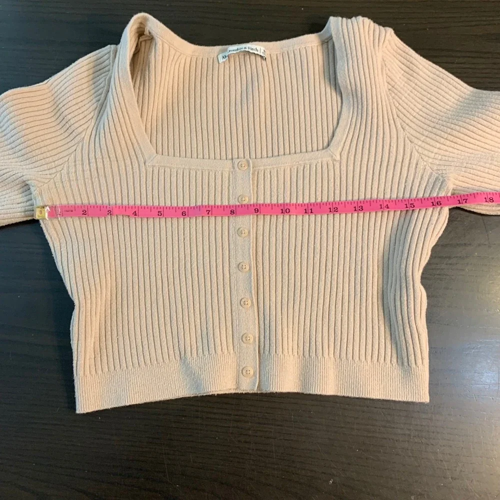 Abercrombie Fitch Ribbed Square Neck Crop Cardigan Beige Button Up Womens Medium